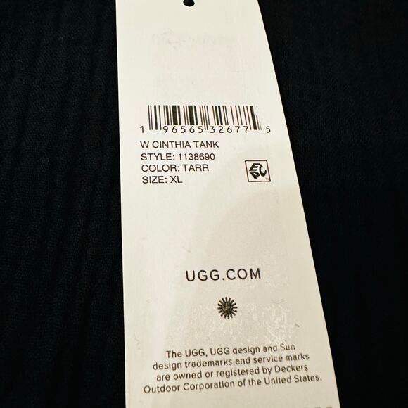 Ugg Women's Black Solid Cotton Scoop Neck Cropped Tank Tops Size XL NWT - Picture 4 of 5